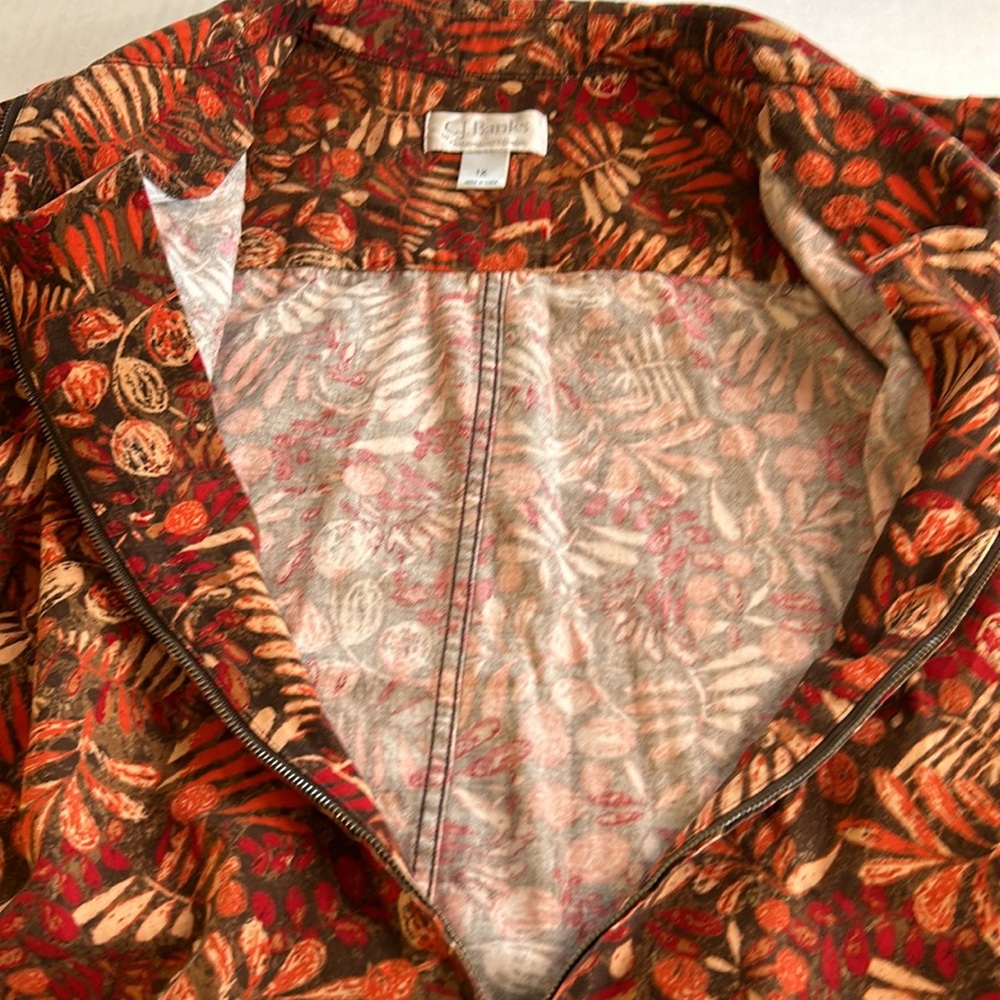 C.J. Banks Shacket Full Zip 3/4 Sleeves Fall/Winter Org/Grn/Yel Size 1X - Picture 5 of 11